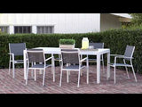 Hanover Del Mar 9 Piece Outdoor Dining Set with 8 Sling Chairs in Gray/White and a 40" x 118" Expandable Dining Table | DELDN9PC-WW