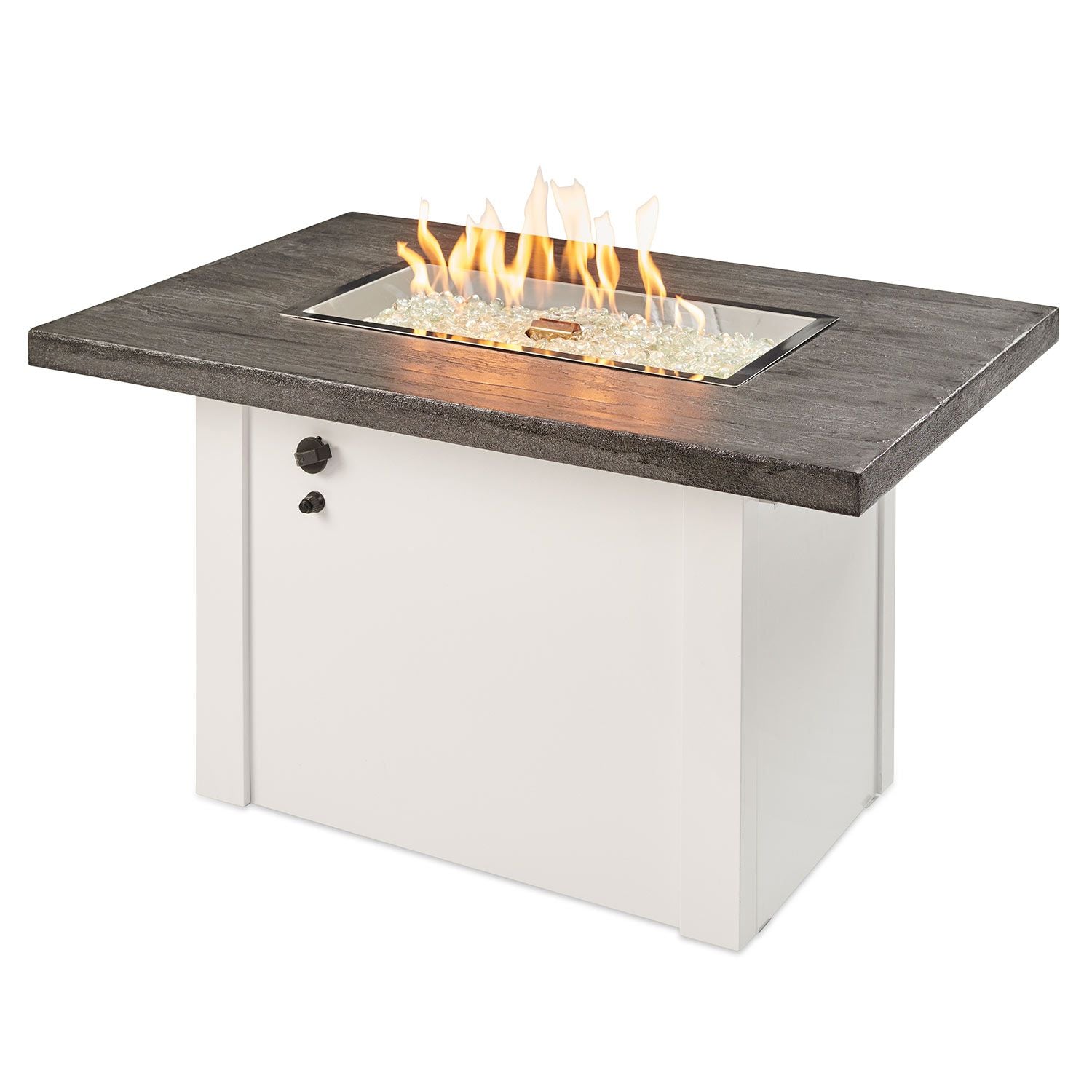 Outdoor Greatroom - Driftwood Havenwood Rectangular Gas Fire Pit Table with White Base - HVDW-1224-K