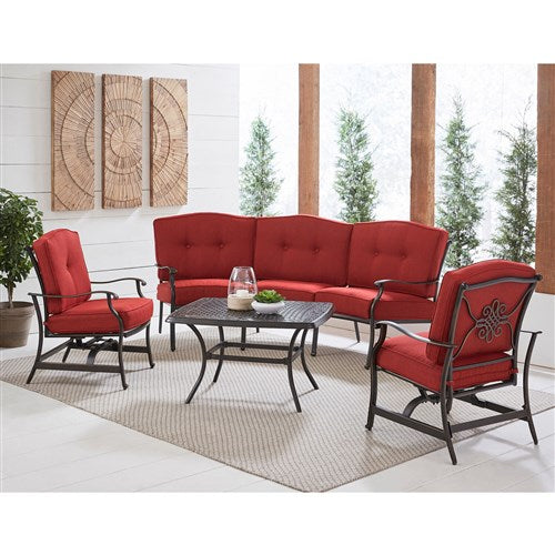 Hanover Traditions 4-Piece Conversation Set With Sofa, 2 Cush Rockers, Cast Top Coffee Table - Hanover - TRAD4PCCT-RED