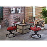 Hanover Traditions 5-Piece Fire Pit Chat Set with 4 Swivel Rockers in Autumn Berry Red with a 40,000 BTU Fire Pit Table - Hanover TRAD5PCSQSW4FP-RED
