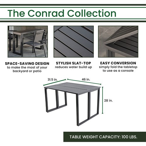 Hanover - Outdoor Dining Set With Conrad 31.5" x 46" Folding Outdoor Console Dining Table, Aluminum Frames - Gray - CONDNSQTBL