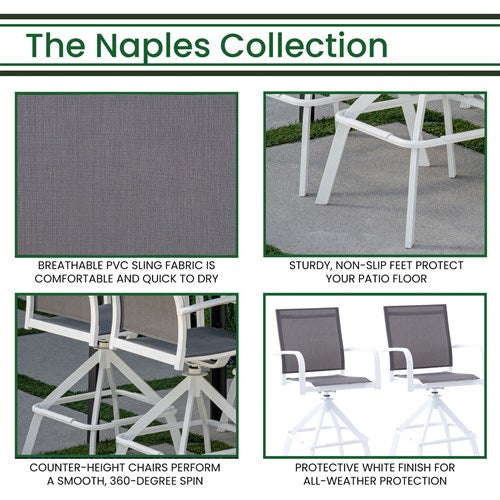 Hanover - Outdoor Dining Set With Naples Aluminum Sling Bar Chair (S/2) - White/Grey - NAP2PCBRCHR-WG