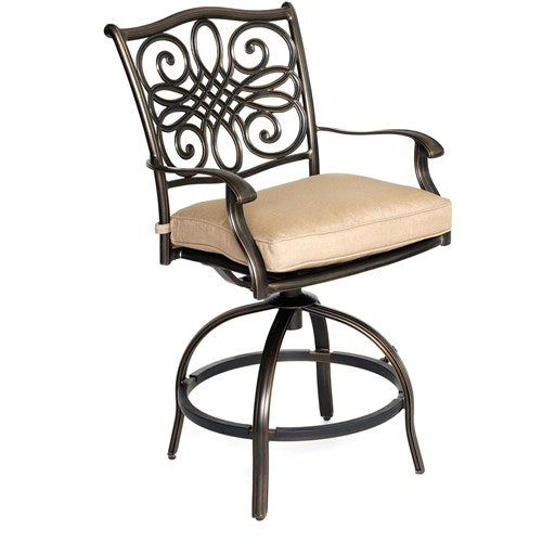 Hanover Monaco 3-piece 2 Cush Swivel Counter Height Chairs, 30" Tile Top Table (36"H) - Outdoor Dining Set - MONDN3PCSW-BR