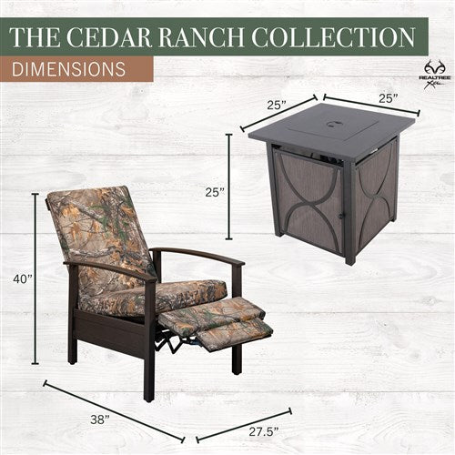 Hanover - Cedar Ranch 3-Piece Fire Table Dining Set With 2 Camo Recliners and Sling Fire Pit - Camouflage/Dark Brown - CDRNCH3PCFP-CMO