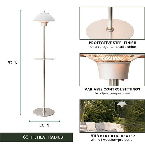 Hanover - Electric Outdoor Heaters With 1500-Watt Outdoor Infrared Electric Patio Heater with Built-In Table Stand - Silver - HAN1012IC-SLV