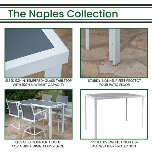 Hanover - Outdoor Dining Set With Naples Aluminum Glass Bar Table - White/Grey - NAPDNBRTBL-WG