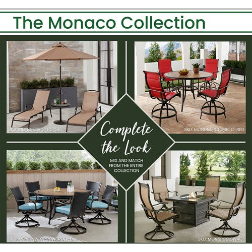 Hanover - Monaco 3-piece Outdoor Dining Set with 2 Padded Swivel Counter Height Chairs and a 30-In. Tile Table, Umbrella, Base - Blue/Bronze - MONDN3PCPDBRC-SU-B