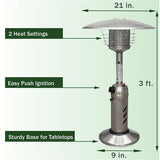 Hanover - Patio Heaters with Mini Umbrella Portable Table Top Patio Heater w/regulator for 1lb tank - Stainless - HAN0203SS