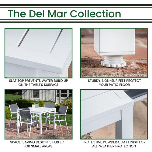 Hanover - Outdoor Dining Set With Del Mar 38-In. Aluminum Slat Square Table - Multicolor - DELDNSQTBL-WHT