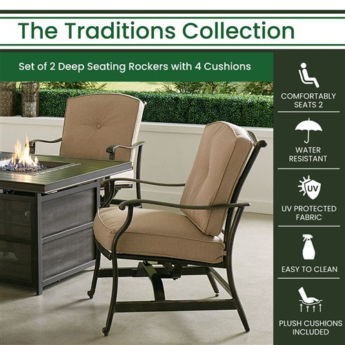 Hanover - Traditions 2-Piece Conversation Set With 2 Cushioned Deep Seating Rockers - Tan/Bronze - TRADITIONS2PCRKR