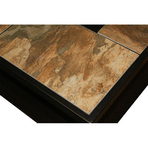 Hanover - Gas Fire Pit With Hanover Woven Coffee Table Fire Pit with Porcelain Tile Top and Lid - Brown/Porcelain Tile Top - COFFEETBLFP-TILE