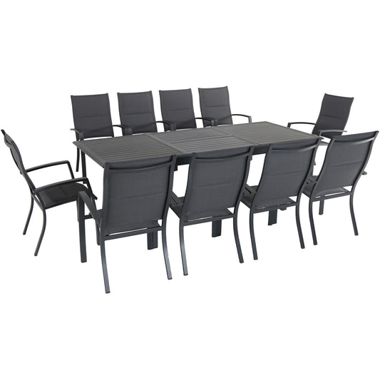 Hanover CAMDN11PCHB-GRY Cameron 11-Piece Expandable Dining Set with 10 Padded Sling Dining Chairs and a 40" x 94" Table