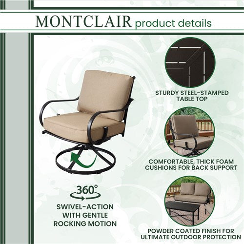 Hanover - Montclair 4-piece Conversation Seating Set with 2 Swivel Chairs, Loveseat and a Coffee Table- Beige/Tan -MCLR4PC-TAN