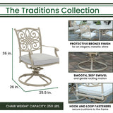 Hanover - Traditions 9-Piece Outdoor High-Dining Set With 2 Swivel Rockers, 6 Dining Chairs, 42"x84" Cast Table - Sand/Beige - TRADDNS9PCSW2-BE