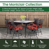 Hanover Montclair 9-piece High Dining | 8 Swivel Chairs | 60" Square High Table - Chili/Brown | MCLRDN9PCBRSW8-CHL