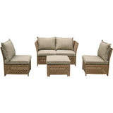 Hanover - Olivia 5-Piece Conversation Set With  Seating Set with 2 Corners, 2 Armless Chairs, Ottoman - Tan/Grey - OLIVIA5PC-TAN