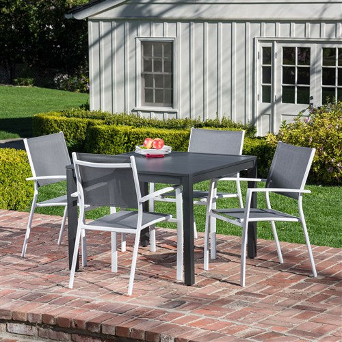 Hanover - Outdoor Dining Set With Naples 38" Aluminum Slat Square Table ( Grey ) - NAPDNSQTBL-GRY