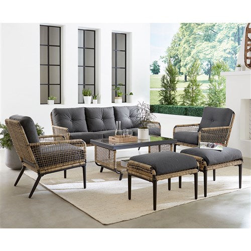 Hanover - Sedona 6-Piece Conversation Set with Sofa, 2 Side Chairs, 2 Ottomans, and Glass-Top Coffee Table - Tan/Charcoal - SED6PC-CHR