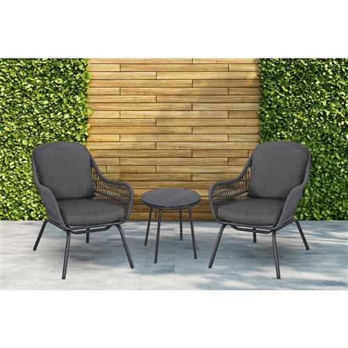 Hanover - Palma 3- Piece Conversation Set With 2 Rope Cushioned Chairs and Glass Top Side Table - Grey - PALMA3PC-GRY