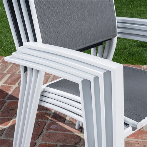 Hanover - Fresno 7-Piece Outdoor Dining Set With 8 Aluminum Sling Chairs, 82x43" Glass Top Table - Glass/White - FRESDN9PC-WHT