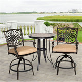 Hanover Monaco 3-piece 2 Cush Swivel Counter Height Chairs, 30" Tile Top Table (36"H) - Outdoor Dining Set - MONDN3PCSW-BR