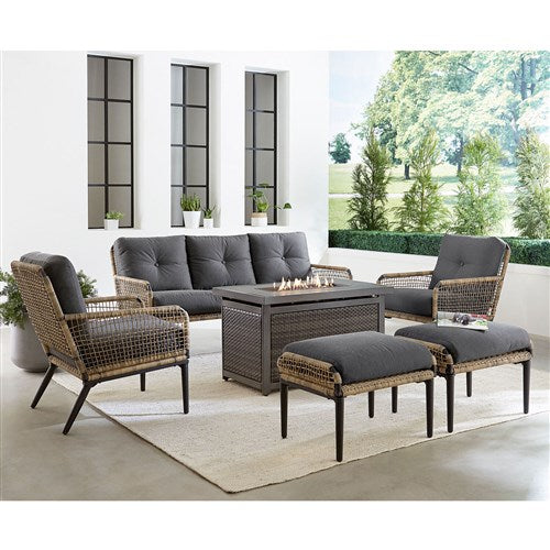 Hanover - Sedona 6 Piece Conversation Set With 2 Chairs, Sofa, 2 Ottomans, Slat Fire Pit - Tan/Charcoal - SED6PCFP-CHR
