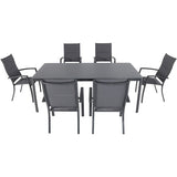 Hanover - Fresno 7-Piece Outdoor Dining Set With 6 Aluminum High Back Padded Chairs, 82x43" Glass Top Table - Glass/Gray - FRESDN7PCHB-GRY
