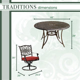Hanover Traditions 5-Piece Dining Set with Four Swivel Rockers in Red and a 48 In. Cast-top Table