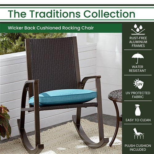 Hanover - Traditions Wicker Back Porch Rocker with Cushion - Conversation Set - TRADWBRKR-BLU
