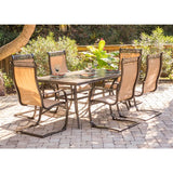 Hanover - Monaco 7-piece Outdoor Dining Set with 6 Sling Spring Chairs with a 40 x 68-In. Tile Top Table - Tan - MONDN7PCSP
