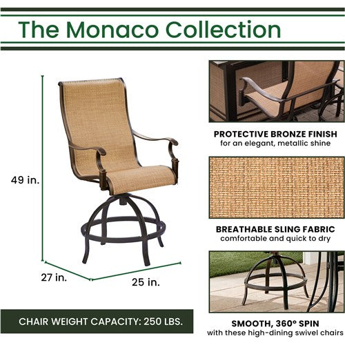 Hanover Monaco 3-piece 2 Cush Swivel Counter Height Chairs, 30" Tile Top Table (36"H) - Outdoor Dining Set - MONDN3PCSW-BR