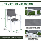 Conrad 5-Piece Compact Outdoor Dining Set w/ 4 Stackable Sling Chairs and Convertible Slatted Table, White Frame / Gray Sling CONDN5PC-WHT | CONDN5PC-WHT