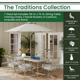 Hanover - Traditions 7-Piece Outdoor High-Dining Set With 2 Swivel Rockers, 4 Dining Chairs, 38"x72" Table, Umbrella and Base - Sand/Beige - TRADDNS7PCSW2-BE-SU
