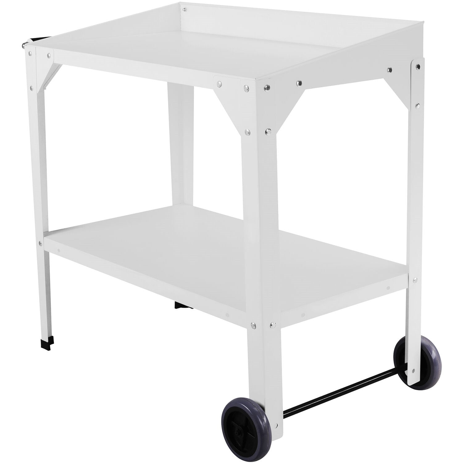 Hanover Galvanized Steel Portable Multi-Use Two-Tier Trolley, Rolling Cart - Outdoor Garden Potting Table Work Bench, White