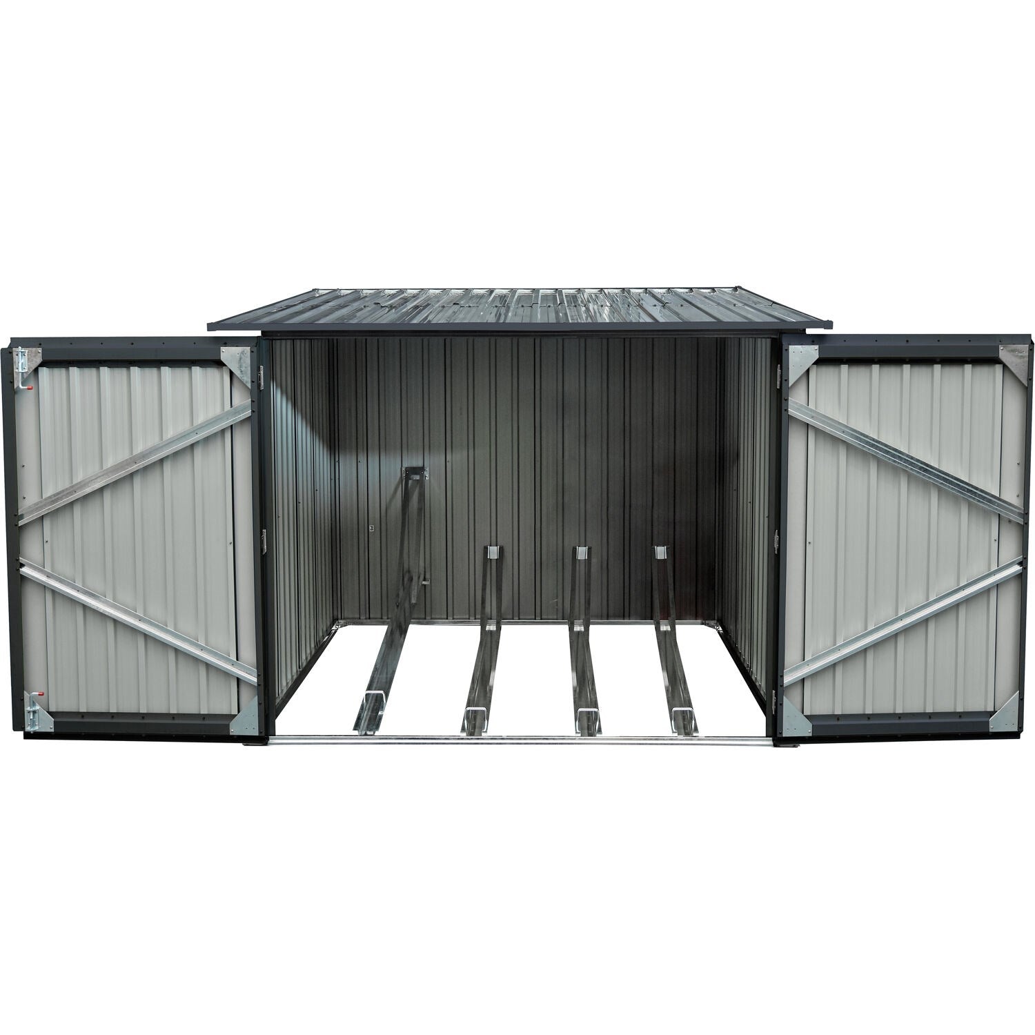 Hanover Galvanized Steel Bicycle Storage Shed with Twist Lock and Key for up to 4 Bikes, Dark Gray