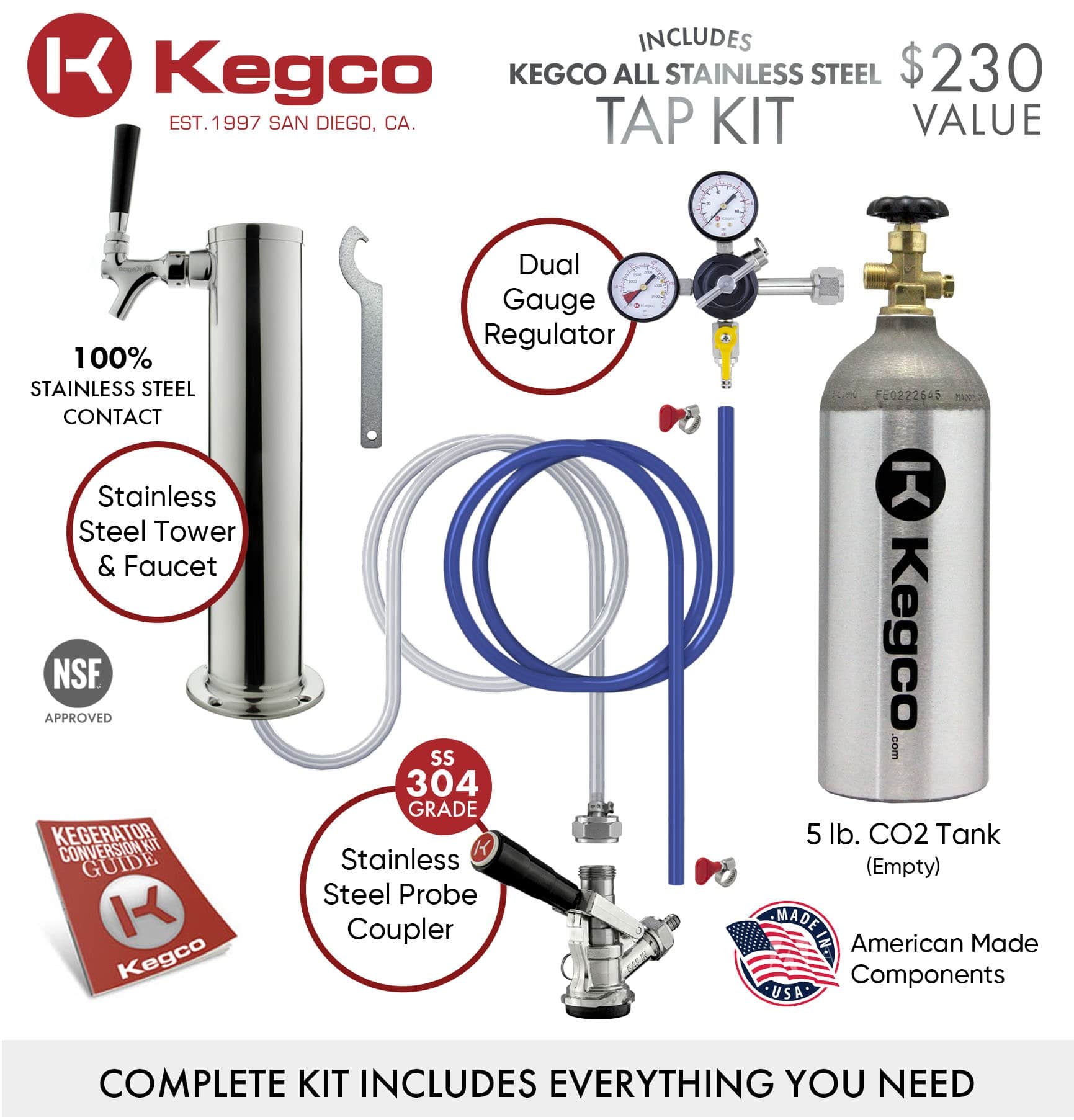 Kegco Beer Refrigeration 20" Wide Single Tap Black Kegerator