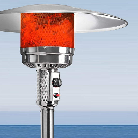 Lava Heat Italia Parasol Patio Heaters The OPUS Round Flame Tower Heater, 80.5", 56,000 BTU, Remote Control, Push Button Ignition, Stainless Steel, Liquid Propane - ASSEMBLED