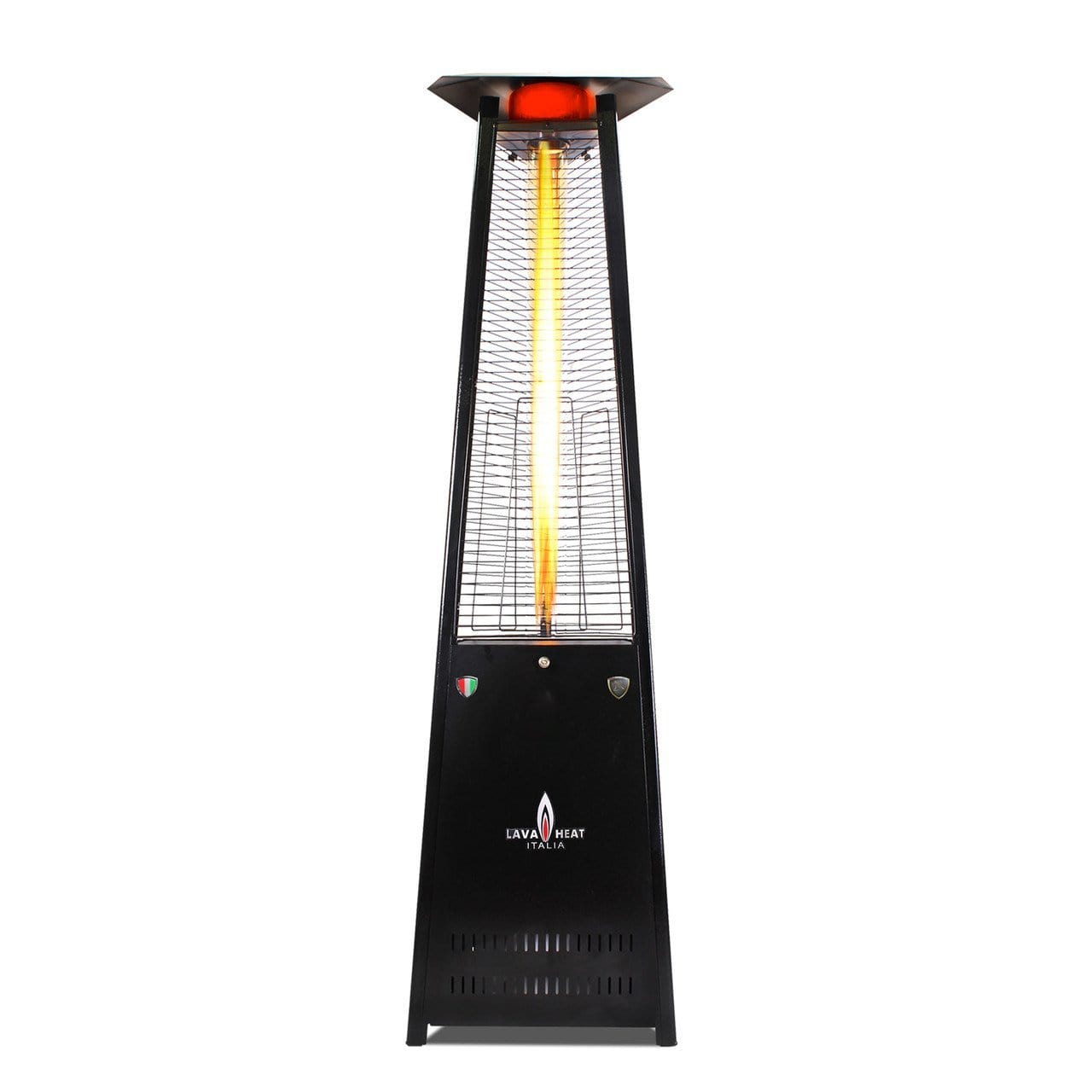 Lava Heat Italia Tower Patio Heater Propane / Hammered Black / Assembled The LAVAlite Triangle Flame Tower Heater,  92.5", 56,000 BTU, Electronic Ignition, Hammered Black, Bronze, Stainless Steel - Liquid Propane OR Natural Gas
