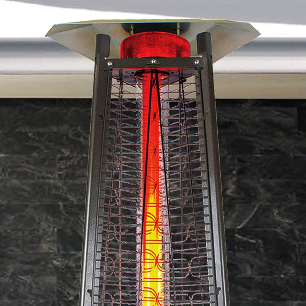 Lava Heat Italia Tower Patio Heater The 2G Triangle Flame Tower Heater, 92.5", 66,000 BTU, Remote Control, Push Button Ignition, Stainless Steel, Bronze, Black, Liquid Propane or Natural Gas - ASSEMBLED