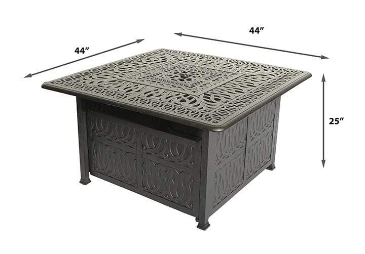 Lawton Casual Comfort Fire Pits 44" Square Fire Table w/15lb 1/2" Reflective Fire Glass and cover included