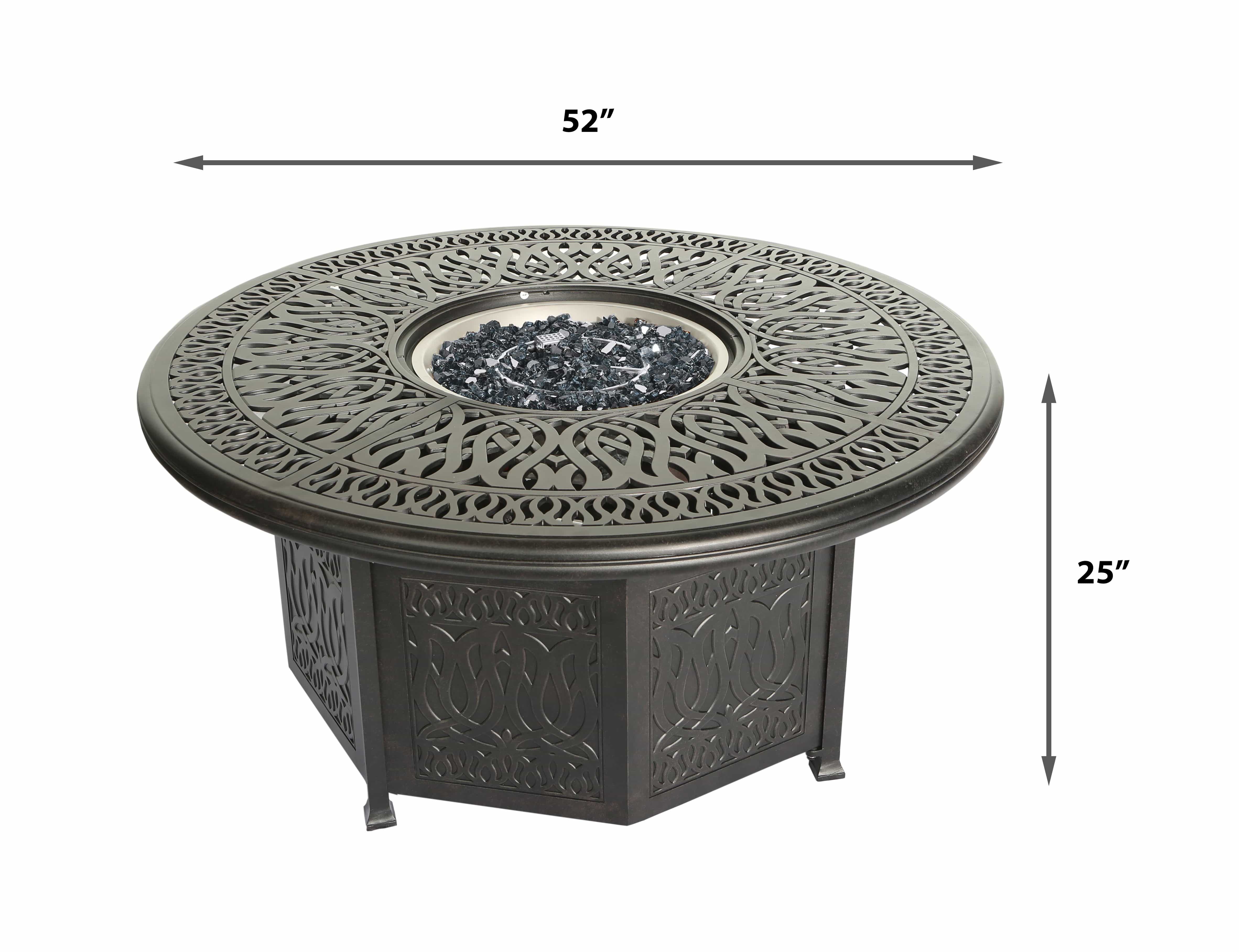 Lawton Casual Comfort Fire Pits 52" Round Octagon Base Fire Table w/15lb 1/2" Reflective Fire Glass and cover included