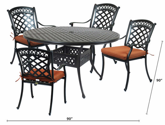 Lawton Casual Comfort Outdoor Dining Set Lawton Casual Comfort - Cast Aluminum 5 PC Dining Set with 52" Round Table abnd 4 Chairs