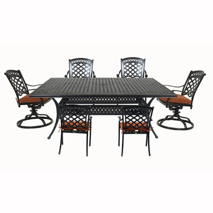 Lawton Casual Comfort Outdoor Dining Set Lawton Casual Comfort - Cast Aluminum 7 PC Dining Set with 76"x42" Dining Table, 4 Dining Chairs, and 2 Swivel Rocker Chairs