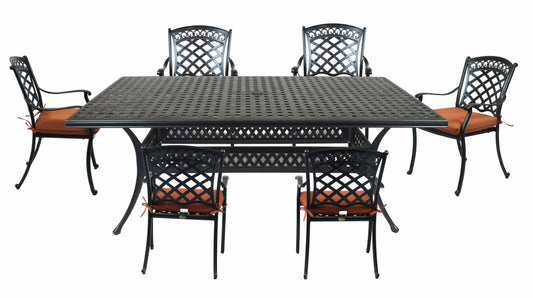 Lawton Casual Comfort Outdoor Dining Set Lawton Casual Comfort - Cast Aluminum 7 PC Dining Set with 76"x42" Dining Table and 6 Dining Chairs