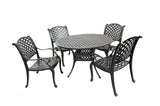 Lawton Casual Comfort Outdoor Dining Table Lawton Casual Comfort - 5-Piece Cast Aluminum Dining Set with 48" Round Table, 4 Chairs