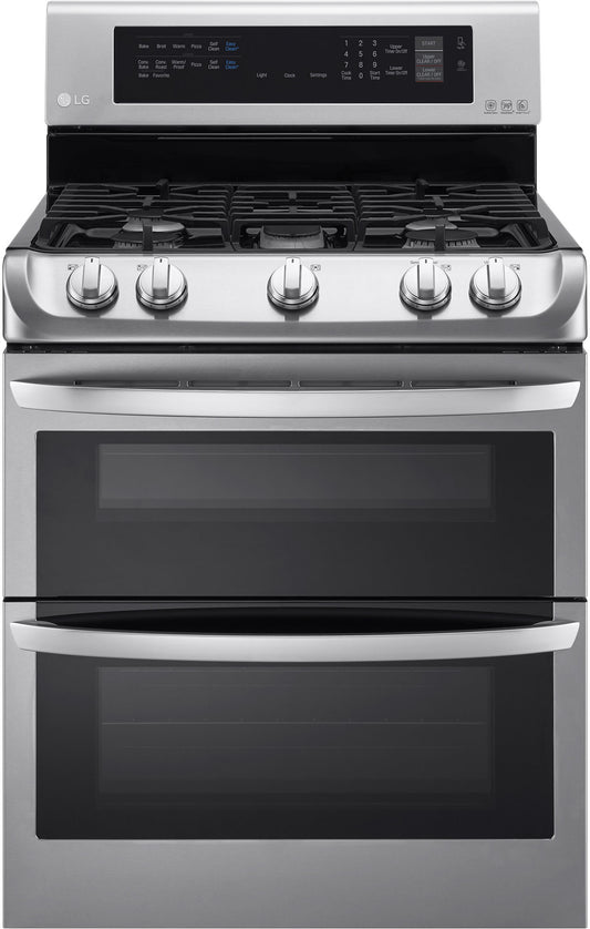LG - 6.9 cu. ft. Double Oven Gas Range with ProBake Convection Oven, Self Clean and EasyClean in Stainless Steel - LDG4313ST