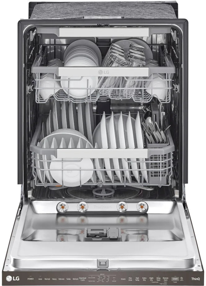 LG - 24 in. PrintProof Black Stainless Steel Top Control Smart Dishwasher with QuadWash Pro, Dynamic Dry and TrueSteam - LDPS6762D