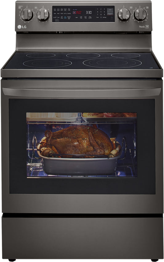 LG - 6.3 cu. ft. Smart True Convection InstaView Electric Range Single Oven with Air Fry in PrintProof Black Stainless Steel - LREL6325D