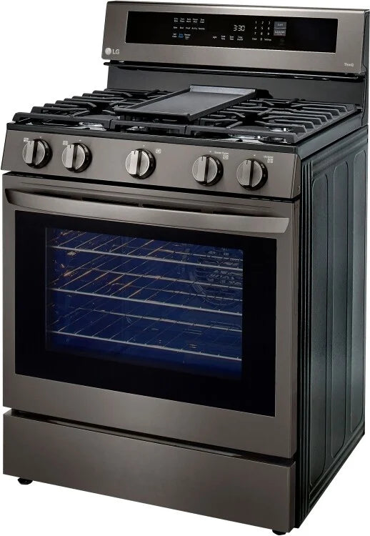 LG - 5.8 cu. ft. Smart True Convection InstaView Gas Range Single Oven with Air Fry in PrintProof Black Stainless Steel - LRGL5825D