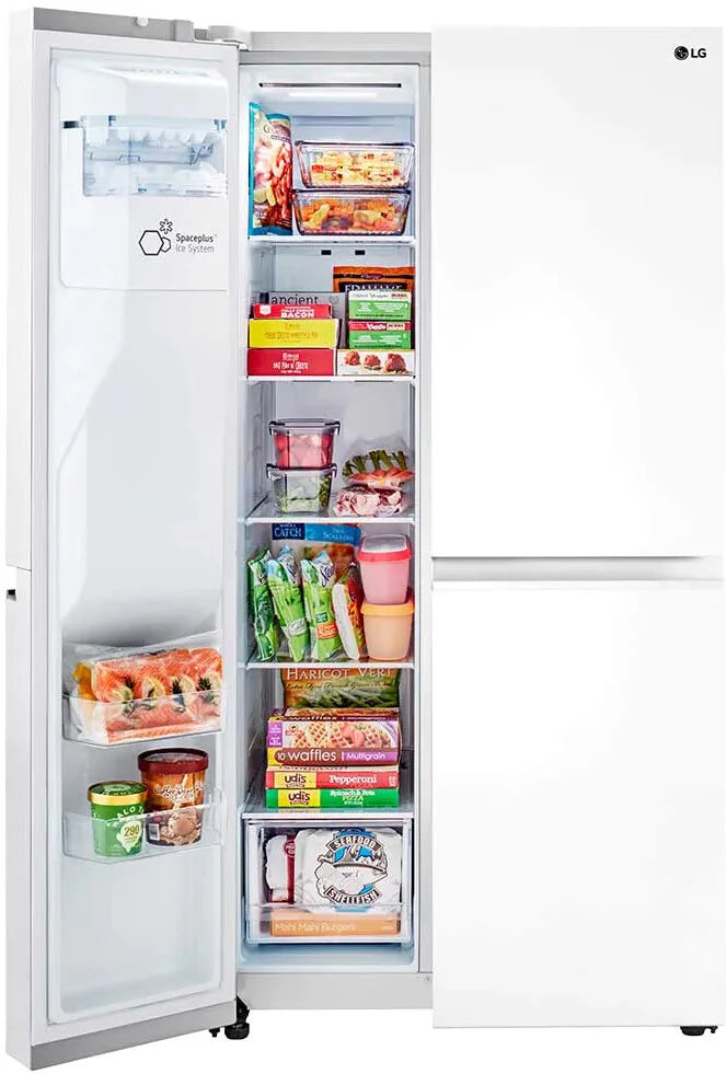LG - 27 cu. ft. Side by Side Refrigerator w/ Pocket Handles,Door Cooling, External Ice and Water Dispenser in Smooth White - LRSXS2706W